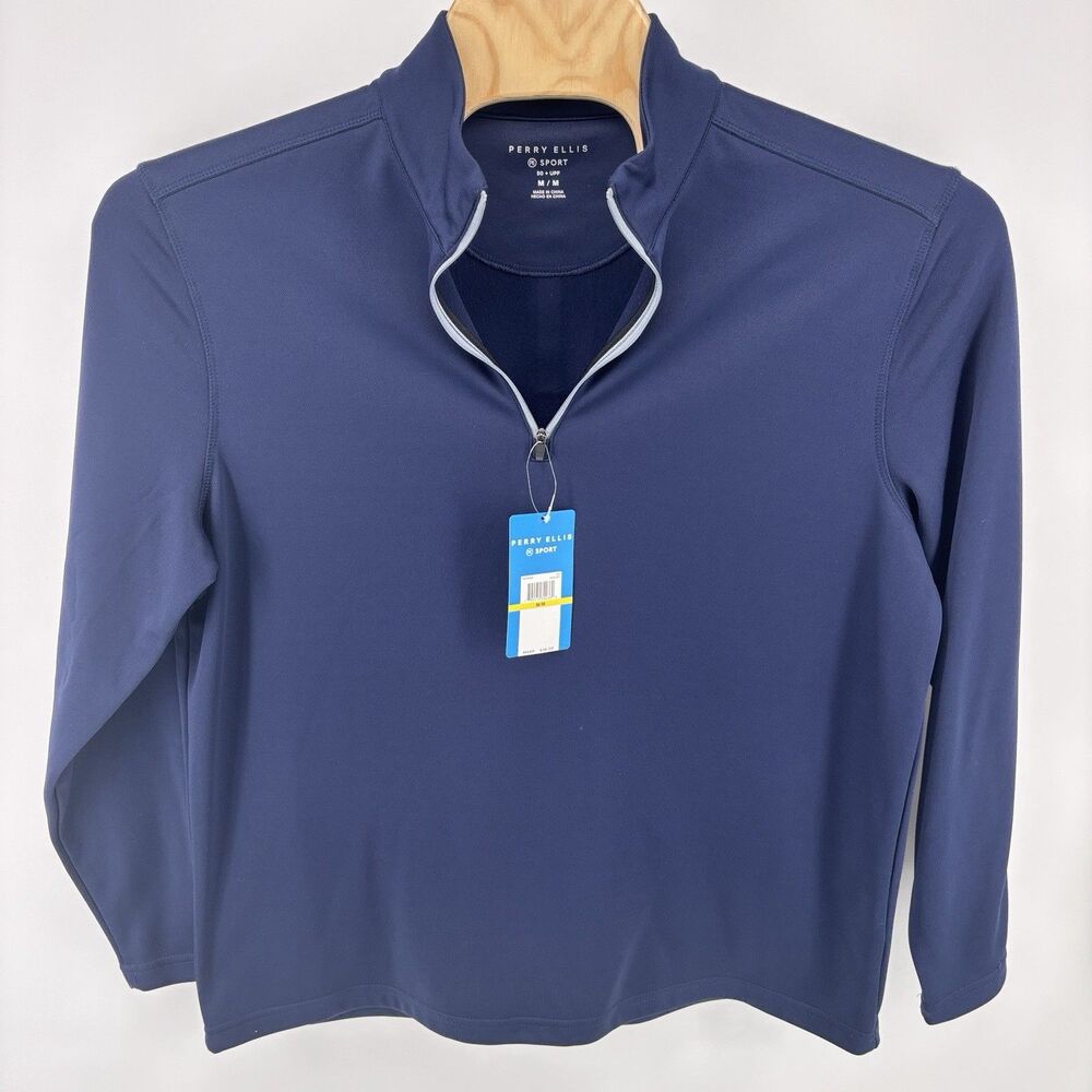 Perry Ellis Sport Men's M 1/4 Zip Pullover UPF 50+ Navy Blue NWT